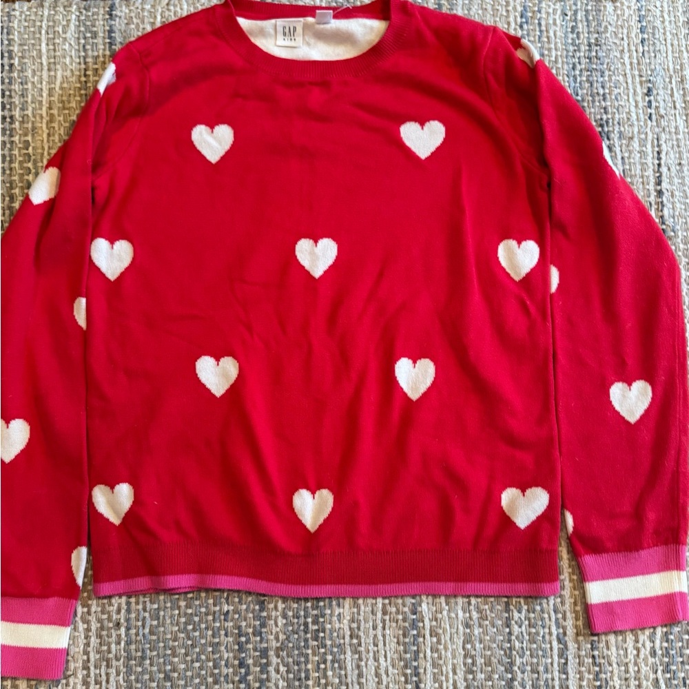 GAP Red Sweater with White Heart Pattern